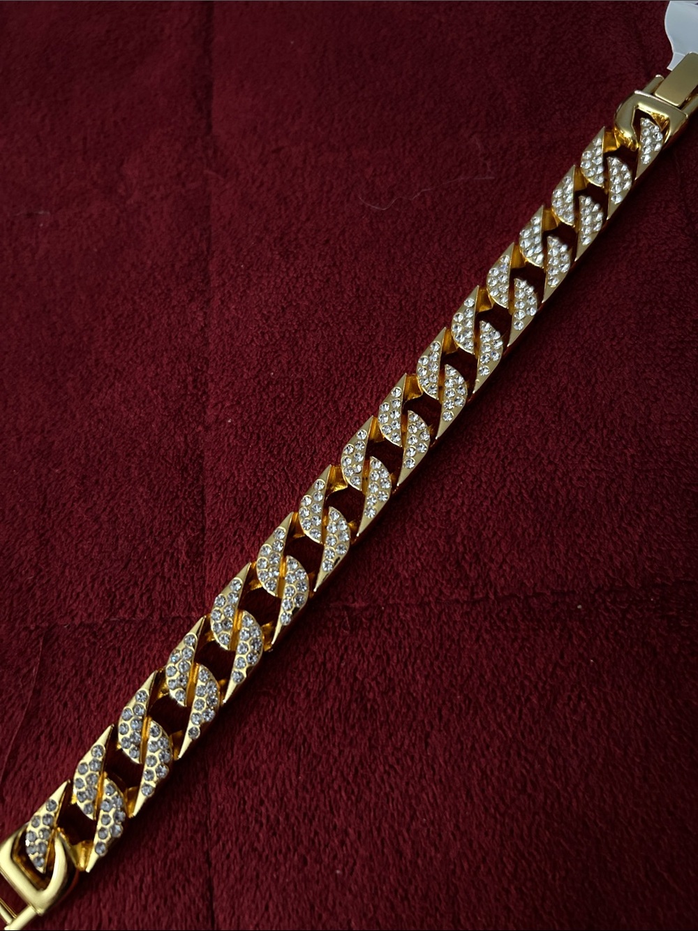 Gold-Tone Cuban Link Bracelet with Crystal Accents - Men's Accessory
